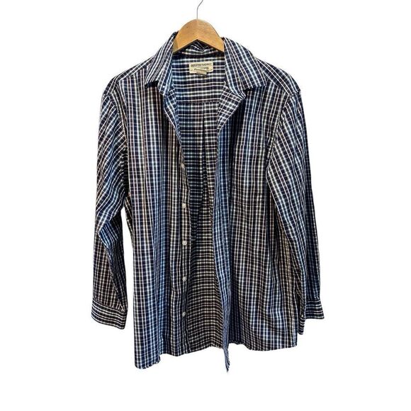 Other - Duluth Trading Wrinkle Fighter Button Shirt Blue Cotton Oxford Plaid Men's Large